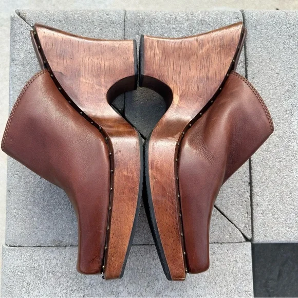 MIA Wooden Leather Studded Platform Heel Mule Clog Shoes Brown 10 - Picture 7 of 16